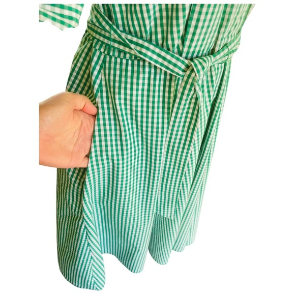 CALVIN KLEIN Shirt Dress Size 6 Green Gingham Check A-Line Belted Preppy Cottage - Picture 7 of 14